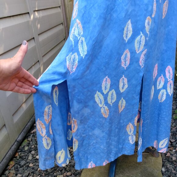 Vintage Hawaiian Dress Sz Medium Blue Tropical Leaf Batik Maxi Long Boho Hippy - Picture 4 of 13